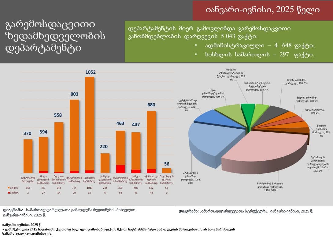 ბოლო 6 თვეში საქართველოში 5043 გარემოსდაცვითი სამართალდარღვევა გამოვლინდა 